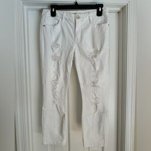 a.n.a distressed white skinny crop jeans